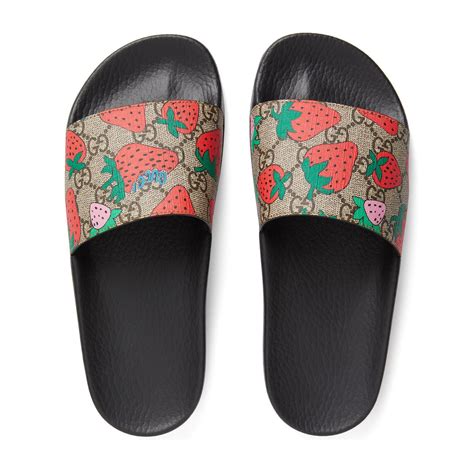 gucci straw sandals|gucci slides with strawberry.